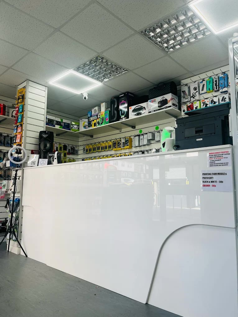 GadgetBase shop interior — phone cases and accessories wall display